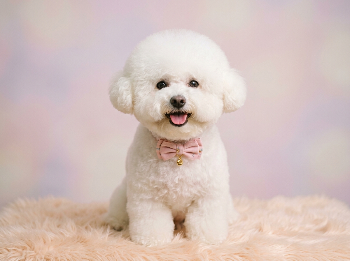 Small white dog making soft eye contact indoors