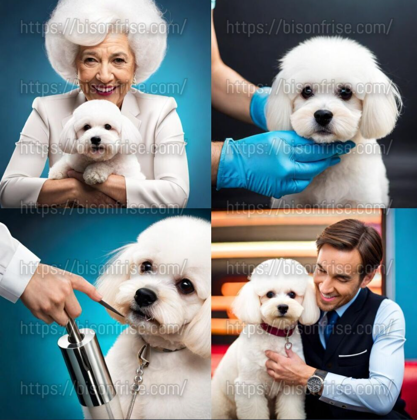 A Bichon Frise's nails being trimmed during a grooming session