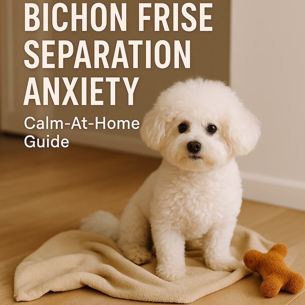 Bichon Frise engaging with a puzzle toy to stay calm when alone
